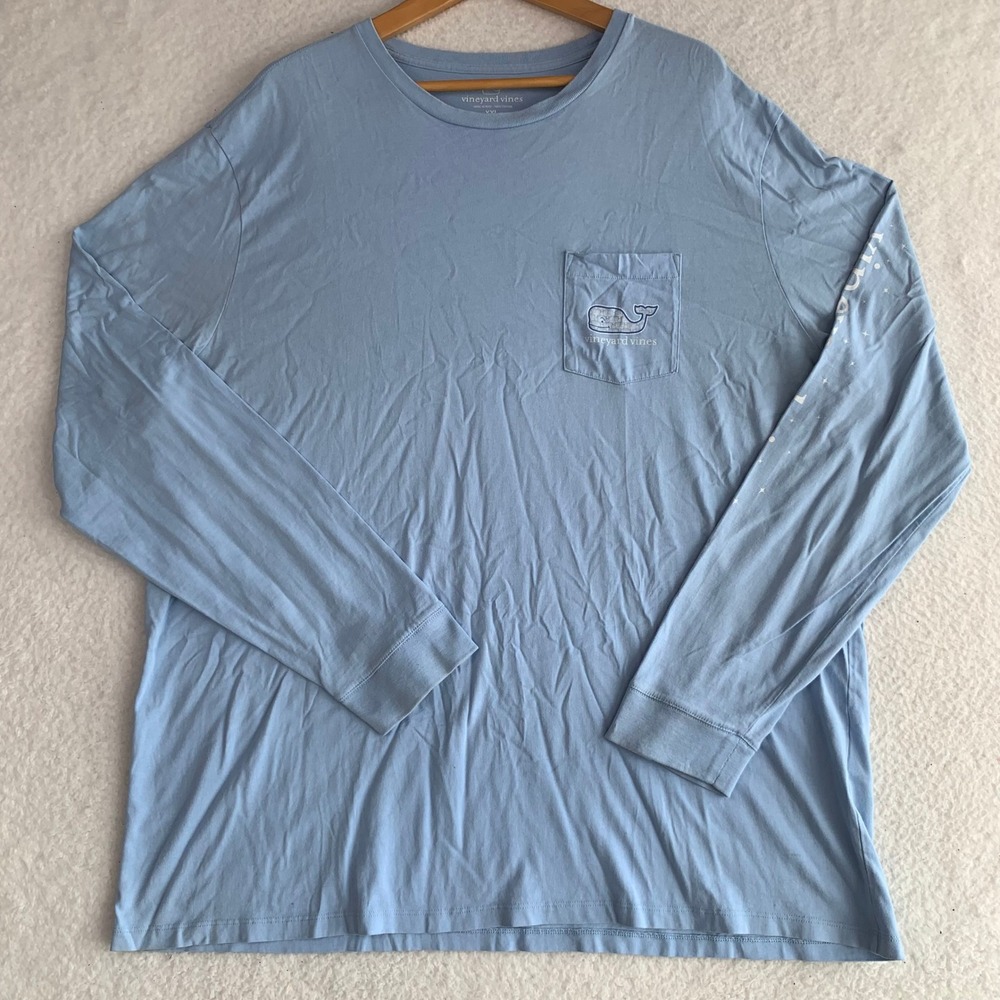 Vineyard Vines Happy Hanukkah Shirt Mens 2XL Whale Long Sleeve Crewneck Blue